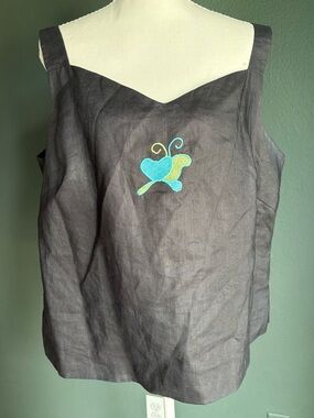 Vintage Y2K 100% Linen Butterfly Embroidered Sleeveless Tank Top Large